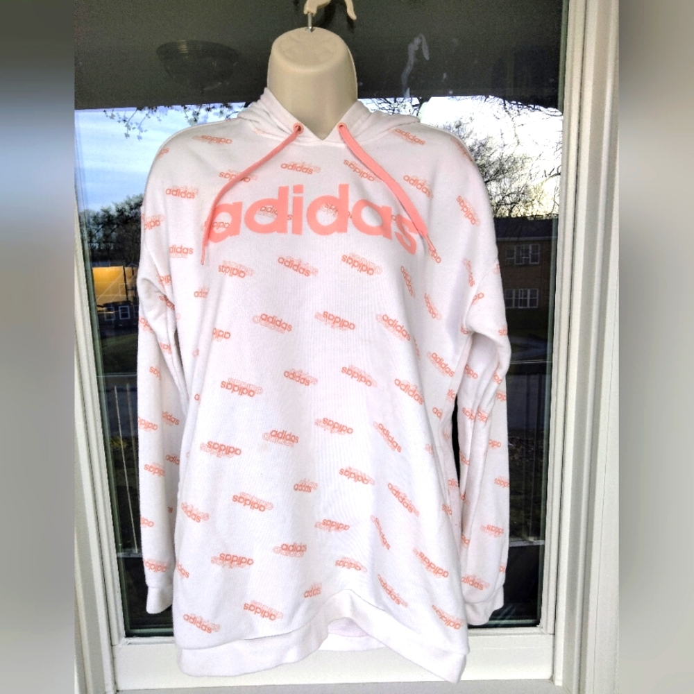 Women's Adidas White/Peach 70% Cotton/30% Polyester Hooded Pullover. Size Small